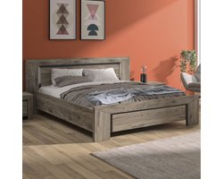 Tweepersoonsbed East 140x200 - donkere eik - Gautier - Gami - Twijfelaars - Bruin - Spaanplaat - Twijfelaars - Tweepersoons - Normaal bed