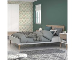 Tweepersoonsbed Hardy 140x200 - wit/eik - Parisot - Tweepersoons bedkader - Wit - Spaanplaat Tweepersoons Normaal bed