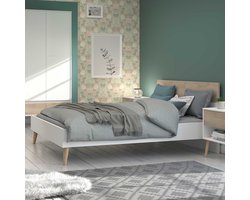 Tweepersoonsbed Hardy 160x200 - wit/eik - Parisot - Tweepersoons bedkader - Wit - Spaanplaat Tweepersoons Normaal bed