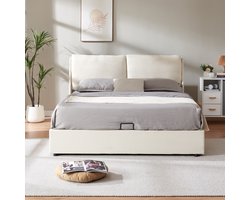 Tweepersoonsbed Lunner met bedbodem 204x166x96 cm beige [en.casa]