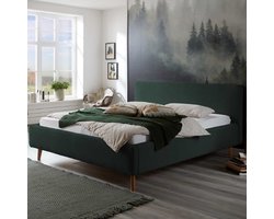 Tweepersoonsbed Madras 160x200cm ribfluweel - donkergroen - Meise - Tweepersoons gestoffeerd bed - Groen - Velours; Polyester Tweepersoons Normaal bed