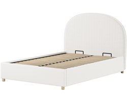 Tweepersoonsbed Maeva - 140x200cm - met opbergruimte - wit - Vipack - Tweepersoons gestoffeerd bed - Wit - Hout; Polyester Tweepersoons Normaal bed