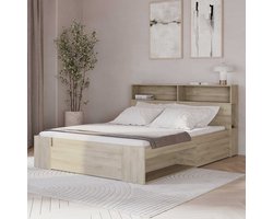 Tweepersoonsbed Maksim - 140x190/200cm - met opbergruimte - eikdecor - CBA - Tweepersoons bedkader - Bruin - Melamine; Spaanplaat Tweepersoons Normaal bed