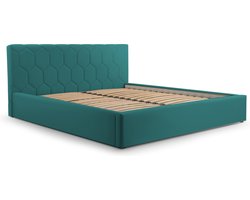 Tweepersoonsbed met fluwelen bekleding, met hoofdeinde, lattenbodem, bed voor volwassenen - BED 02 - 160x200 - Oceaanblauw (TRINITY 29)