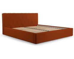 Tweepersoonsbed met fluwelen bekleding, met hoofdeinde, lattenbodem, bed voor volwassenen - BED 02 - 180x200 - Donker oranje (TRINITY 25)