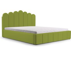 Tweepersoonsbed met fluwelen bekleding, met hoofdeinde, lattenbodem, bed voor volwassenen - BED 03 - 160x200 - Groen (TRINITY 12)