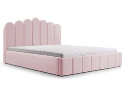 Tweepersoonsbed met fluwelen bekleding, met hoofdeinde, lattenbodem, bed voor volwassenen - BED 03 - 160x200 - Lichtroze (TRINITY 19)