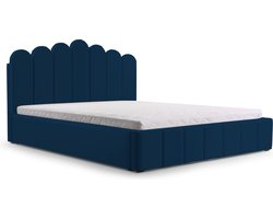 Tweepersoonsbed met fluwelen bekleding, met hoofdeinde, lattenbodem, bed voor volwassenen - BED 03 - 180x200 - Donkerblauw (TRINITY 31)