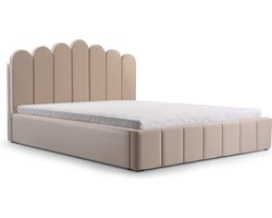 Tweepersoonsbed met fluwelen bekleding, met hoofdeinde, lattenbodem, bed voor volwassenen - BED 03 - 180x200 - Lichtgrijs (TRINITY 5)