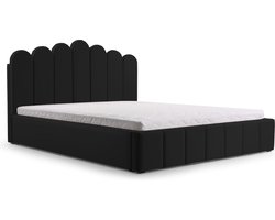 Tweepersoonsbed met fluwelen bekleding, met hoofdeinde, lattenbodem, bed voor volwassenen - BED 03 - 180x200 - Zwart (TRINITY 16)