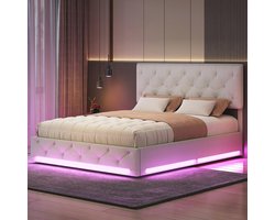 Tweepersoonsbed met LED-verlichting en Opbergruimte – 160x200 cm
