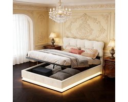 Tweepersoonsbed met Opbergruimte en LED-Verlichting 160x200 cm