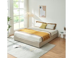 Tweepersoonsbed Nola met bedbodem linnen 200x180 cm beige [en.casa]