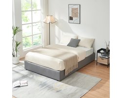 Tweepersoonsbed Nola met matras linnen 200x140 cm grijs [en.casa]