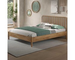 Tweepersoonsbed Olivia - 160x200cm - Eikenhout - Vipack - Tweepersoons Bedkader - Bruin - Hout; MDF Tweepersoons Normaal Bed