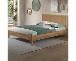 Tweepersoonsbed Olivia - 160x200cm - Eikenhout/touw - Vipack - Tweepersoons Bedkader - Bruin - Hout; Touw; MDF Tweepersoons Normaal Bed