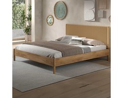 Tweepersoonsbed Olivia - 180x200cm - Eikenhout/touw - Vipack - Tweepersoons Bedkader - Bruin - Hout; Touw; MDF Tweepersoons Normaal Bed