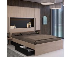 Tweepersoonsbed Ponte 160x200cm - eikdecor - Parisot - Tweepersoons bedkader - Bruin - Melamine; Spaanplaat Tweepersoons Normaal bed