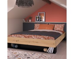 Tweepersoonsbed Stamp | 206 x 163,8 x 37,7 cm | Artisan Oak Brown - Parisot - Tweepersoons bedkader - Bruin - Spaanplaat Tweepersoons Normaal bed