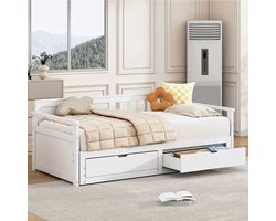 Tweepersoonsbed – Uittrekbed – Logeerbed – Opbergbed – Slaapbank – Wit – Met Opberglades – Uitschuifbaar Tot 180x190 cm