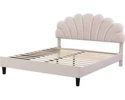 Tweepersoonsbed velours fluweel schelp design "Manon" - Beige - lichtbruin - 140 x 190 cm