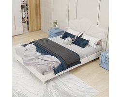 Tweepersoonsbedden - 140x200CM - Modern Minimalistisch Zacht Bed Lage Box - Comfortabel Hoofdbord - Beige (Geen Matras)