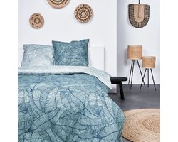 Tweepersoonsbeddengoed met bloemenprint KALI CATALINA - Blauw - 220x240 cm