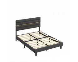 Tweepersoonsbedframe 140x200 cm Zonder Matras Met Verstelbare Gevoerde Hoofdbord Stevig Duurzaam Metalen Frame Geluid- en Krasbestendig Modern Minimalistisch Ontwerp Gemakkelijk te Monteren 202 x 140 x 110/116,5 cm Grijs