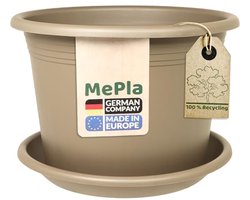 Tweepotige Plantenbakset Cylindro met Onderzetter - Taupe, Ø50 cm