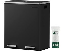 Tweevoudige Vuilnisbak, Design Prullenbak, Pedaalemmer met 2 Compartimenten, Soft-Close Deksels, Moderne Stijl, Zwart