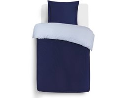 - Tweezijdig beddengoed tweekleurig marineblauw / grijs - set dekbedovertrek 140 x 200 cm met 1 kussensloop voor standaard eenpersoonsbed - 100% katoen