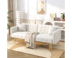 Tweezits multifunctioneel sofa-bed met slaapfunctie, verstelbare rugleuning en verstelbare armleuningen. Moderne opklapbare sofa-bed voor woonkamer - met fluwelen hoes. Royale slaapruimte-Wit
