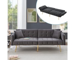 Tweezits multifunctioneel sofa-bed met slaapfunctie, verstelbare rugleuning en verstelbare armleuningen. Moderne opklapbare sofa-bed voor woonkamer - met fluwelen hoes. Royale slaapruimte-grijs