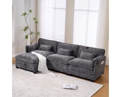 Tweezitsbank – 2-Zitsbank – Loveseat – Bankstel – Moderne Grijze Sofa – Zijvakken Voor Opbergruimte – Afneembare Ottoman – Duurzaam Bambushout