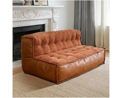 Tweezitsbank - Flanellen Tweezitsbank - Gecapitonneerde Rugleuning - Bruin - 126x85x56 cm