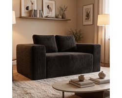 Tweezitsbank met Diepe Zitting en Frame, Geen Montage Nodig, Gemaakt van Zachte Corduroy Stof, Moderne Woonkamerbank voor Kleine Ruimtes Zoals Appartementen, Slaapkamers en Kantoren (Zwart)