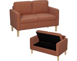 Tweezitsbank met opbergruimte en massief houten poten-voor woonkamer of slaapkamer-117 x 63 x 79 cm-oranje