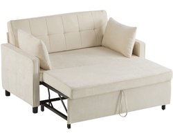 Tweezitsbank, tweepersoons slaapbank, verstelbare rugleuning, chenillestof, schuim met hoge dichtheid, woonkamerbank, bank met bedfunctie,beige