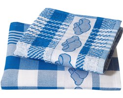 Twentse Damast Hollandse Collectie - Keukentextiel - Keukendoekenset - Katoen - 2 stuks - Blauwe Klompen