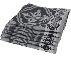 Twentse Damast Keuken Handdoeken - Hollandse Designs - Theedoeken Set - 6 stuks - 60x65 cm - Franse Lelie Zwart