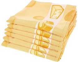 Twentse Damast Keuken Handdoeken - Hollandse Designs - Theedoeken Set - 6 stuks - 60x65 cm - Kaas Geel