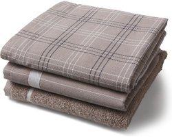 Twentse Damast Keuken Handdoeken Mix&Match - Katoen - Keukendoeken en Theedoeken Set - 3 stuks - Taupe