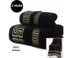 Twenty Two™ Luxe handdoekenset zwart/goud patroon 100% katoen 2-delige set - 1 handdoek 75x34cm 1 badlaken 140x70cm - hotelkwaliteit, zachte stof, badlaken, handdoek ideaal voor het strand, sauna, sport, zwembad - Unisex