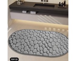 Twenty Two ovaal fleece badkamermat van gebreid stof 50x120cm (grijs/antraciet) luxe design - langwerpig vorm douchemat voor bad, douche, zacht en absorberend, antislip mat - badkameraccessoire - geeft je badkamer een luxe uitstraling