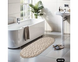 Twenty Two ovaal fleece badkamermat van gebreid stof 50x150cm (beige/rosé) luxe design - langwerpig vorm douchemat voor bad, douche, zacht en absorberend, antislip mat - badkameraccessoire - geeft je badkamer een luxe uitstraling