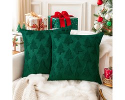 Twenty4seven® Kussensloop Set van 2 Stuks - Kussenhoes Groene Bomen - Kussenhoezen - Winter & Kerst - Kerstdecoratie - 45 x 45 cm