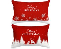 Twenty4seven® Kussensloop Set van 2 Stuks - Kussenhoes Winter & Kerst - Kussenhoezen - Kerstdecoratie Bomen - 50 x 30 cm