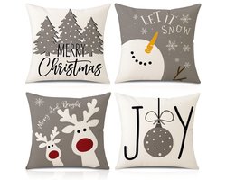 Twenty4seven® Kussensloop Set van 4 Stuks - Kussenhoes Winter & Kerst - Kussenhoezen - Kerstdecoratie - Wit/Grijs - 45x45 cm