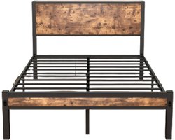 Twijfelaar 120x200cm Zonder Matras Platformbed Metalen Bed Vintage Bruin Met Opberghoofdbord Geluidsvrij Geen Boxspring Nodig Stevig Frame Voor Slaapkamer
