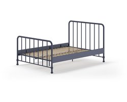 Twijfelaar Bronxx metaal 140x200 - mat blauw denim - Vipack - Tweepersoons bedkader - Blauw - Metaal Tweepersoons Normaal bed